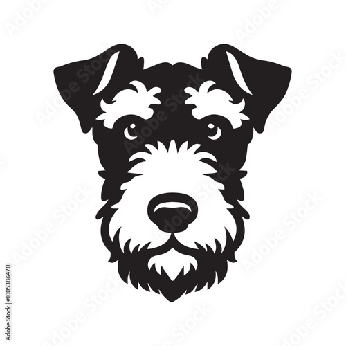 Airedale Terrier Dog Face Clipart Design - Dog Head Logo - Airedale Terrier Vector illustration in black and white
