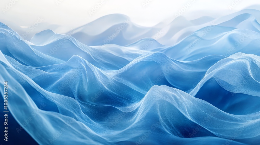 Abstract blue wave art featuring wavy, dynamic forms. The gradient of blue tones blend seamlessly, creating a sense of gentle motion and tranquility Abstract blue wave art featuring wavy, dynamic forms. The gradient of blue tones blend seamlessly, creating a sense of gentle motion and tranquility