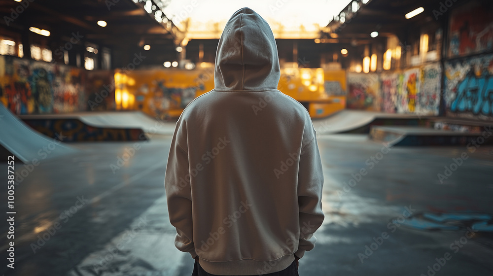 Plain White Oversized Sweatshirt in Urban Skatepark Plain White Oversized Sweatshirt in Urban Skatepark