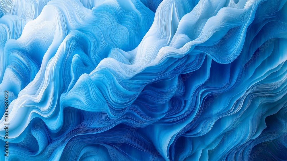 Fototapeta premium Abstract blue wave art showcasing flowing, continuous lines. The gradient of blues blends together, creating a serene and visually appealing composition