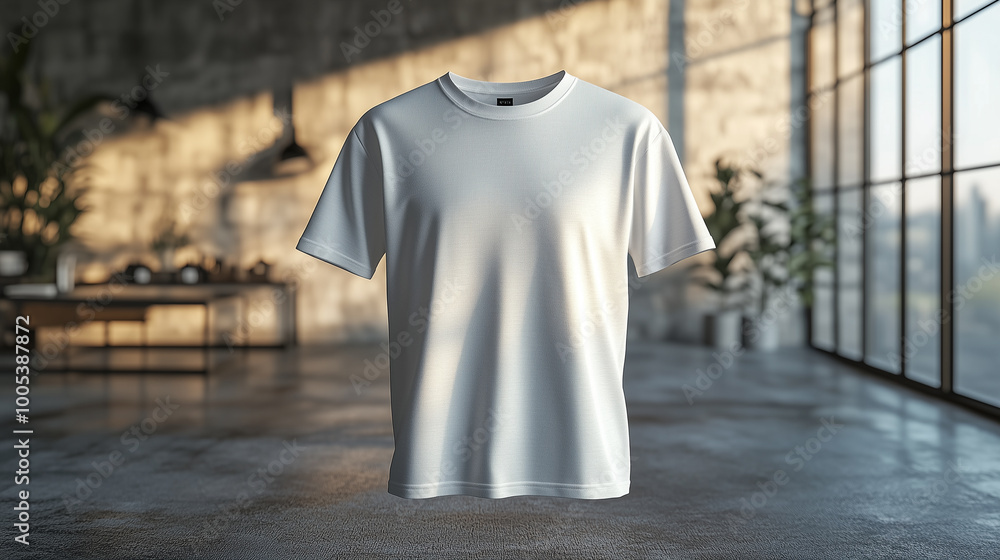 Back View of a Plain White Regular T-Shirt in Modern Studio Lighting Back View of a Plain White Regular T-Shirt in Modern Studio Lighting