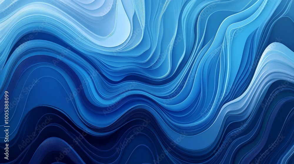 Abstract blue wave illustration featuring smooth, undulating lines. The artwork blends different shades of blue to create a soothing and dynamic visual effect Abstract blue wave illustration featuring smooth, undulating lines. The artwork blends different shades of blue to create a soothing and dynamic visual effect