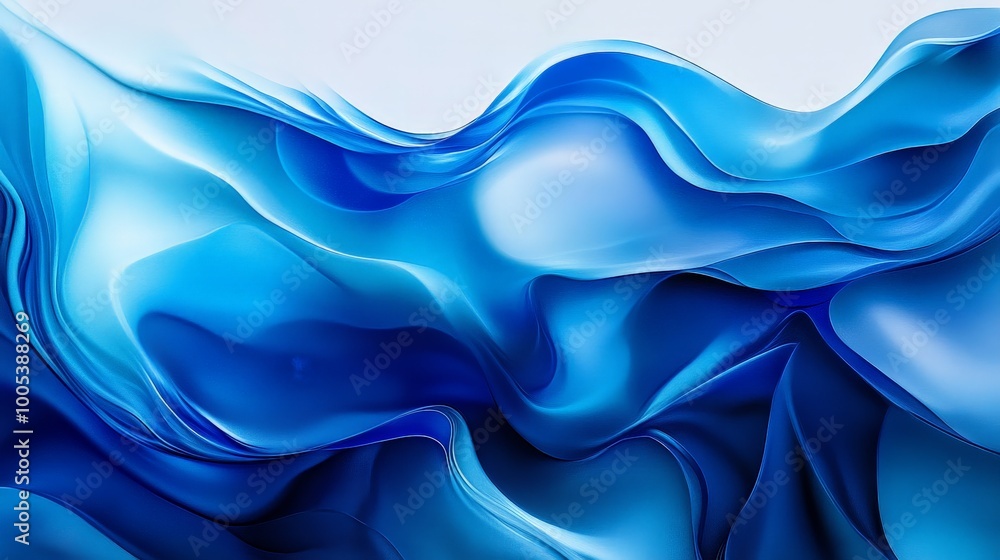 Obraz premium Abstract blue wave illustration with smooth, flowing forms. The artwork showcases various blue hues merging and blending in a visually pleasing manner
