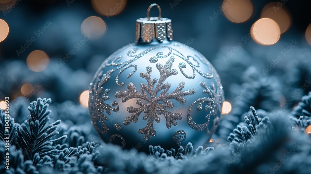Blue Christmas Ornament with Snowflake Design Generative AI Blue Christmas Ornament with Snowflake Design Generative AI