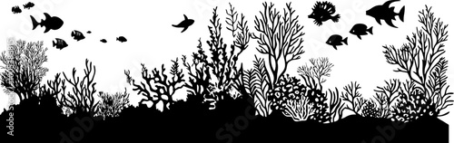 Underwater world scene silhouette