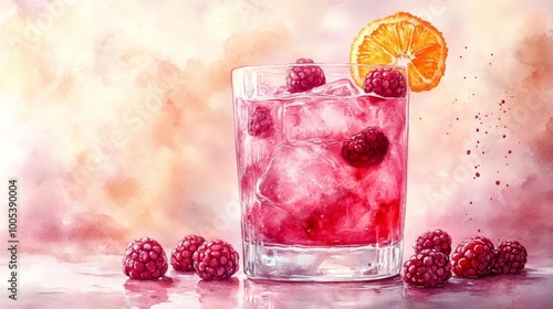 Refreshing Summer Drink with Berries and Ice Generative AI