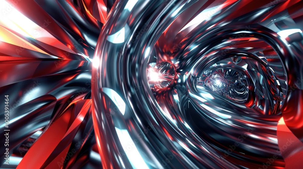 Abstract Shiny Metallic Tunnel with Red and Blue Highlights Abstract Shiny Metallic Tunnel with Red and Blue Highlights