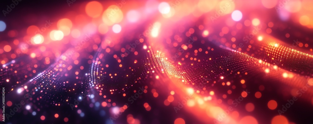 Fototapeta premium Closeup of glowing data cables in an information transfer process, abstract background with illuminated details, highresolution and vibrant