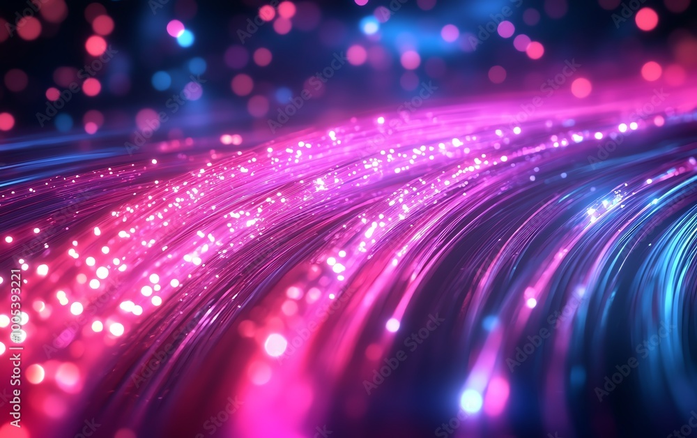 Obraz premium Data cables with radiant glow transferring information, dynamic and hightech background, vivid light trails and futuristic design, ultraHD