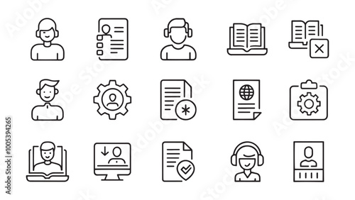 Containing user manual, instruction, guidebook, reference, information support, assistant, customer help related editable stroke outline icon set Vector illustration on white background photo