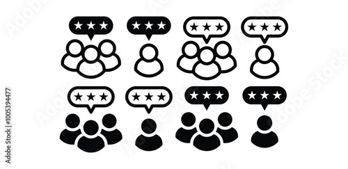set of customer review feedback with star sybmol sign icon vector design black white color illustration 