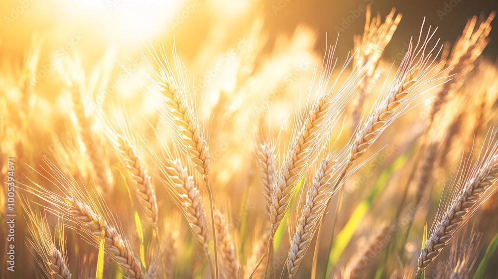 Golden wheat stalks bathed in warm sunlight. Golden wheat stalks bathed in warm sunlight.