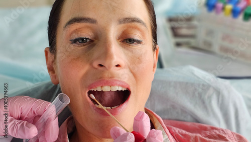 Canvastavla Taking a saliva buccal swab test probe sample for virus genetic drug laboratory
