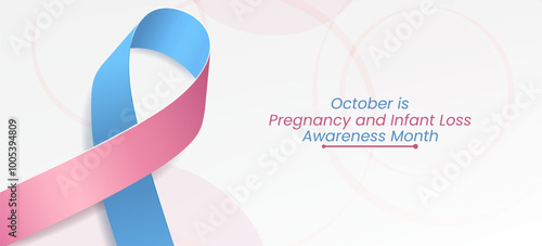 Pregnancy and Infant Loss Awareness Month concept. Banner with blue and pink ribbon awareness and text. Vector illustration.