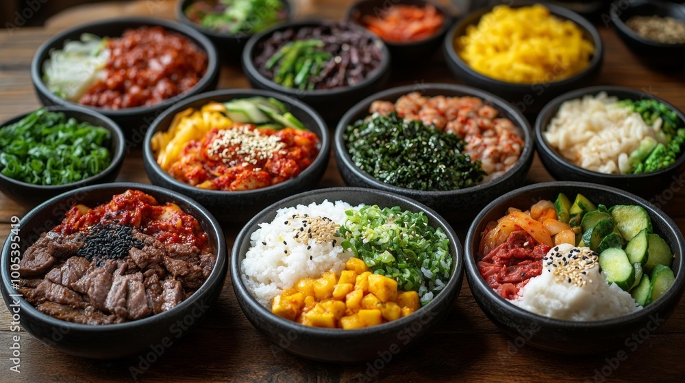 Traditional Korean food bowls Generative AI Traditional Korean food bowls Generative AI