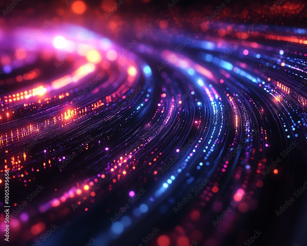 Obraz premium Glowing data cables and information transfer, abstract background with luminous trails and hightech atmosphere, vibrant and sharp, 8K quality