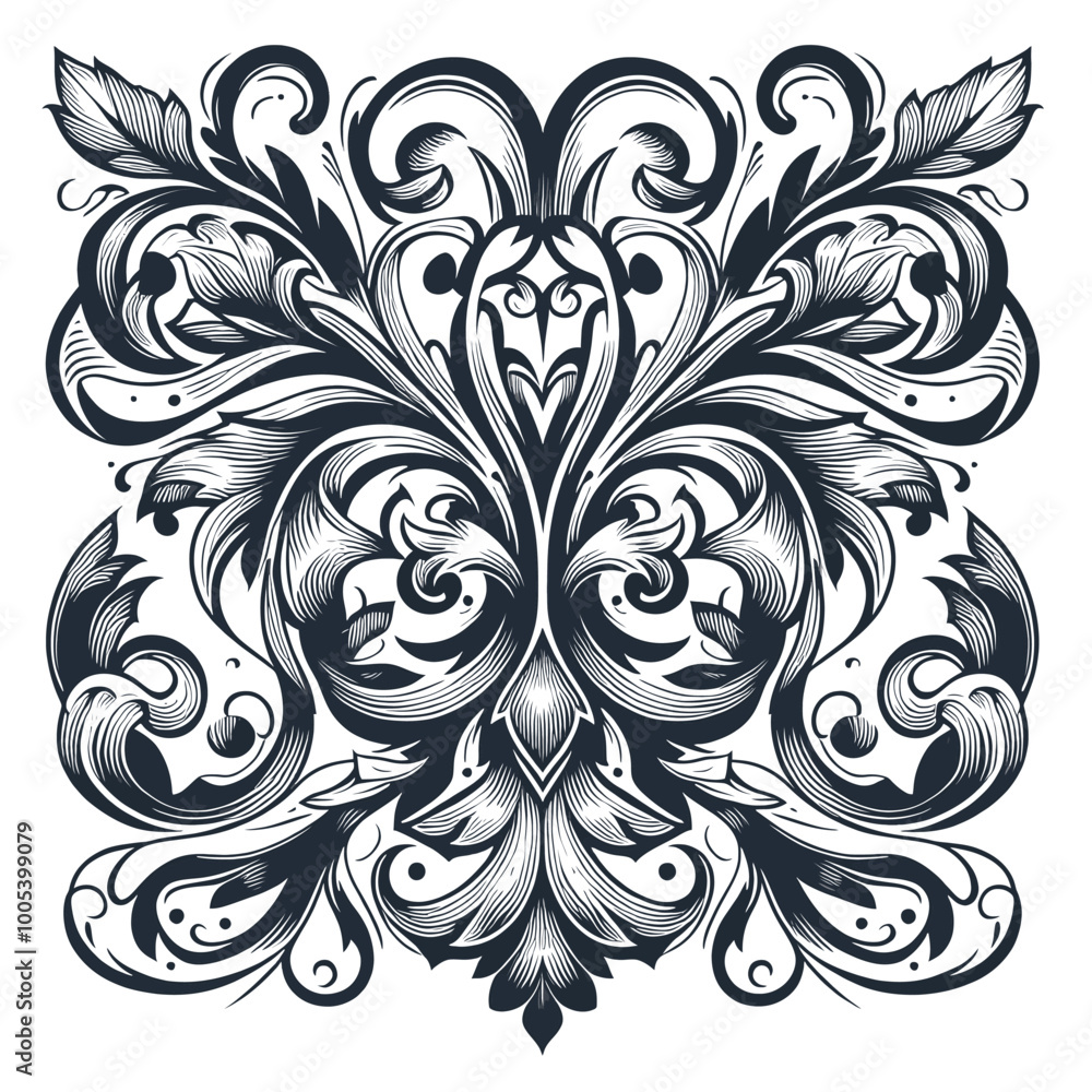 Obraz premium Elegant Monochrome Floral Ornament Vintage Design Element