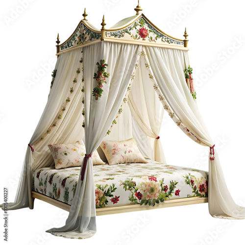 Beautiful Embroidered Silk Bed Canopy