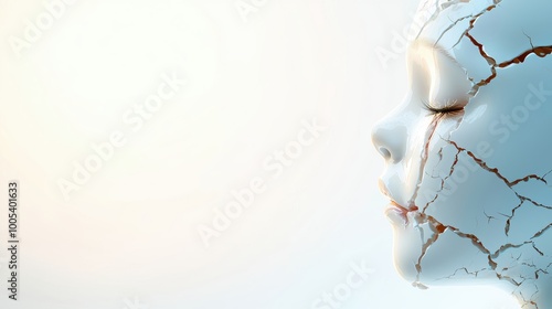 Cracked Doll Face with Tears in Soft Light