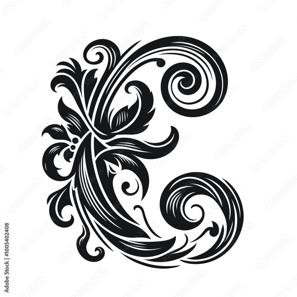 Elegant Black and White Floral Swirl Design Element Vector Illustration Elegant Black and White Floral Swirl Design Element Vector Illustration