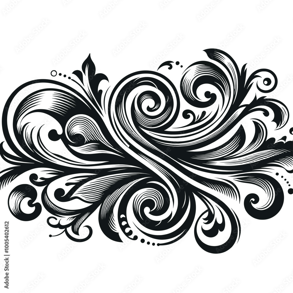 Elegant Black and White Swirl Design Decorative Flourish Vector Illustration Elegant Black and White Swirl Design Decorative Flourish Vector Illustration