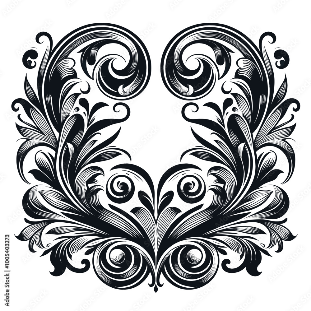Obraz premium Elegant Ornamental Design Swirling Floral Frame Illustration