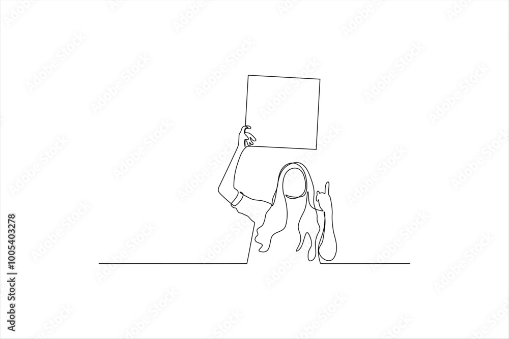 continuous line of woman holding paper box continuous line of woman holding paper box