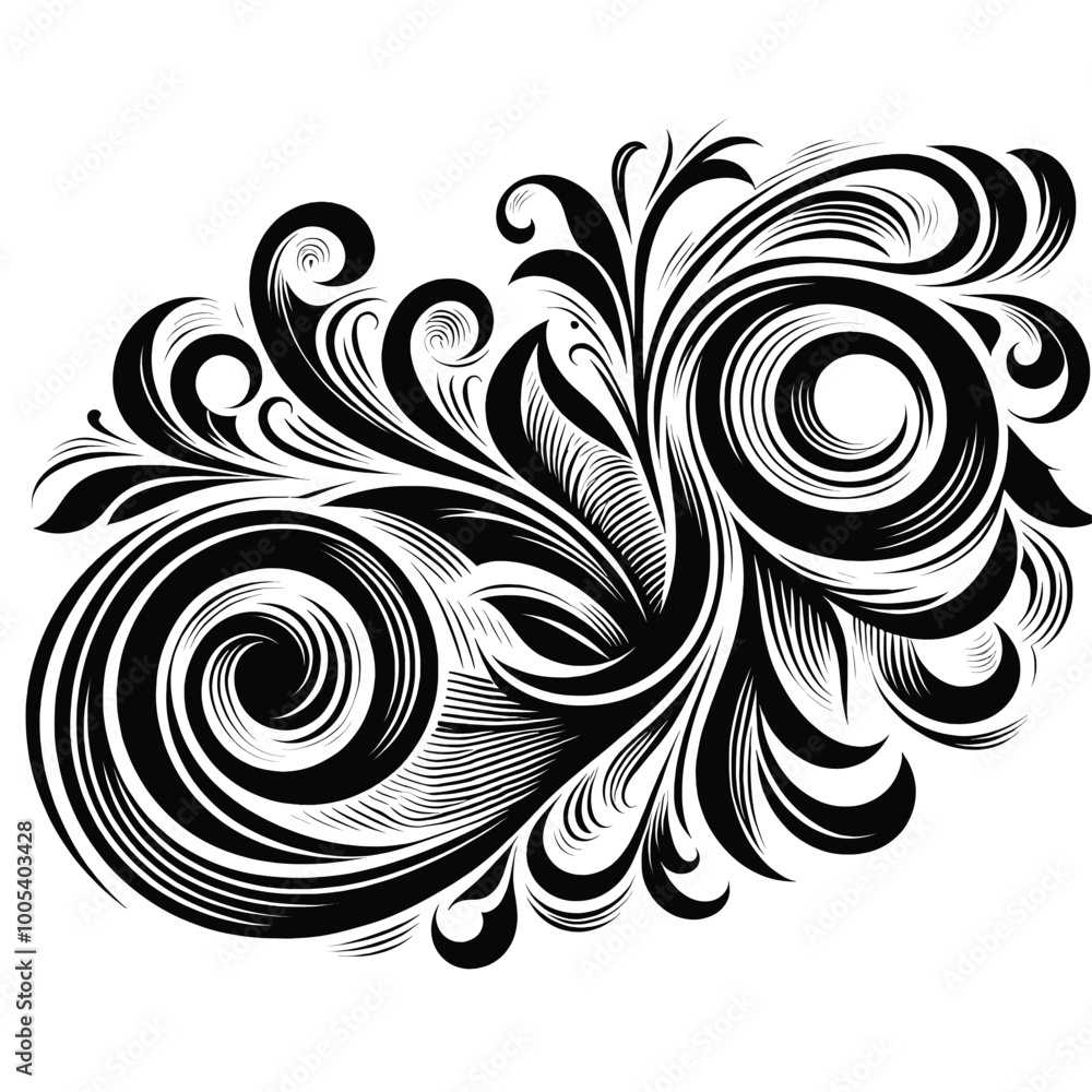 Fototapeta premium Elegant Black and White Floral Swirl Design Vector Illustration
