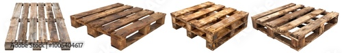 Wooden pallet isolated on transparent background, set of