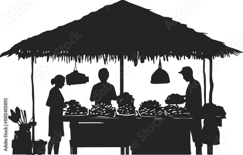Traditional market scene silhouette