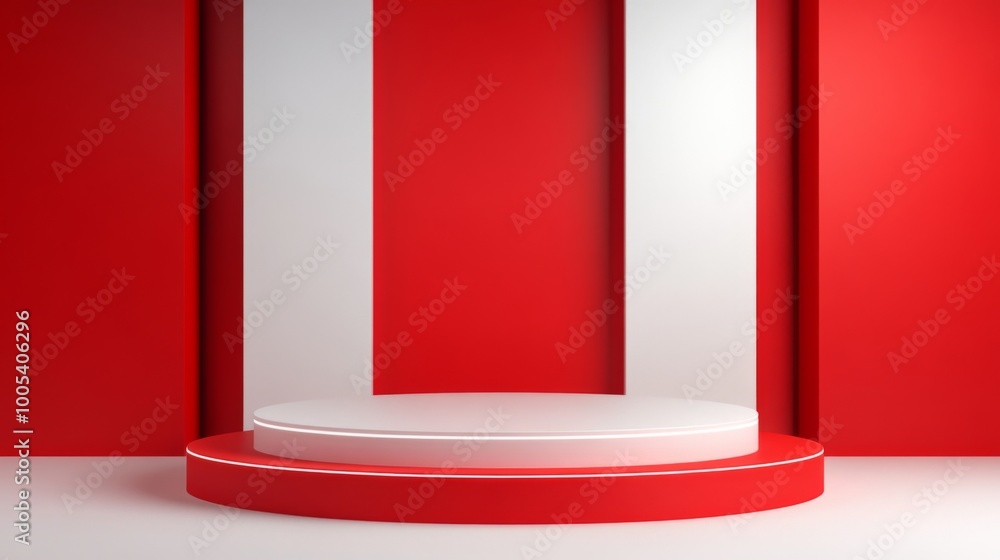 Minimalist product display with red and white backdrop. Minimalist product display with red and white backdrop.