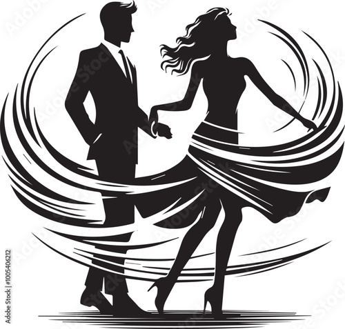 Lover Whirl man and woman silhouette vector black and white