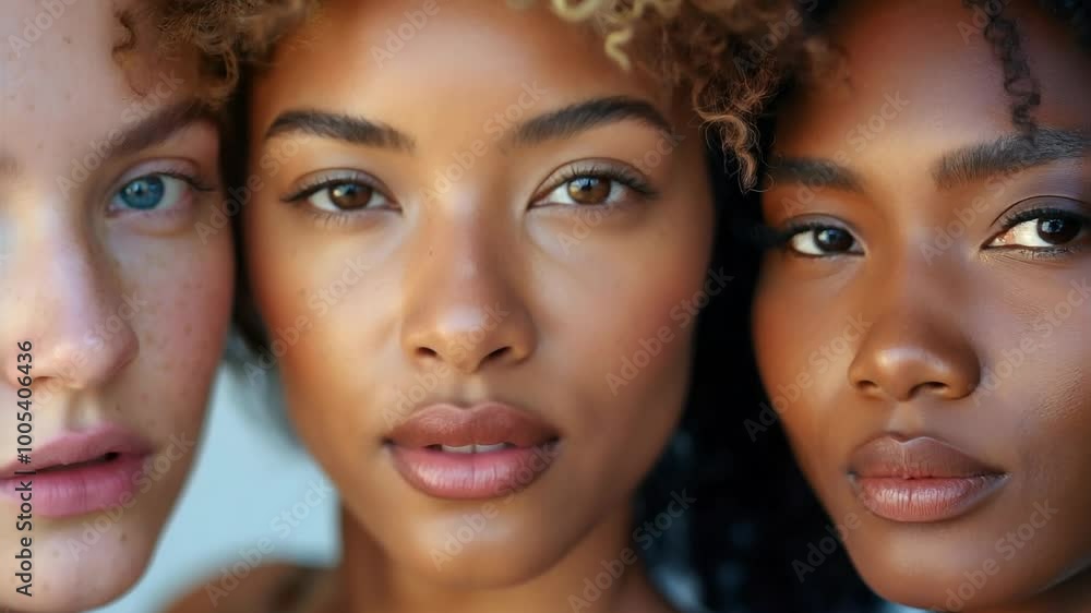 Close-Up Portrait of Three Diverse Women with Natural Beauty Close-Up Portrait of Three Diverse Women with Natural Beauty
