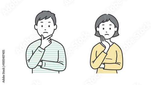 悩む成人男女の上半身イラスト
