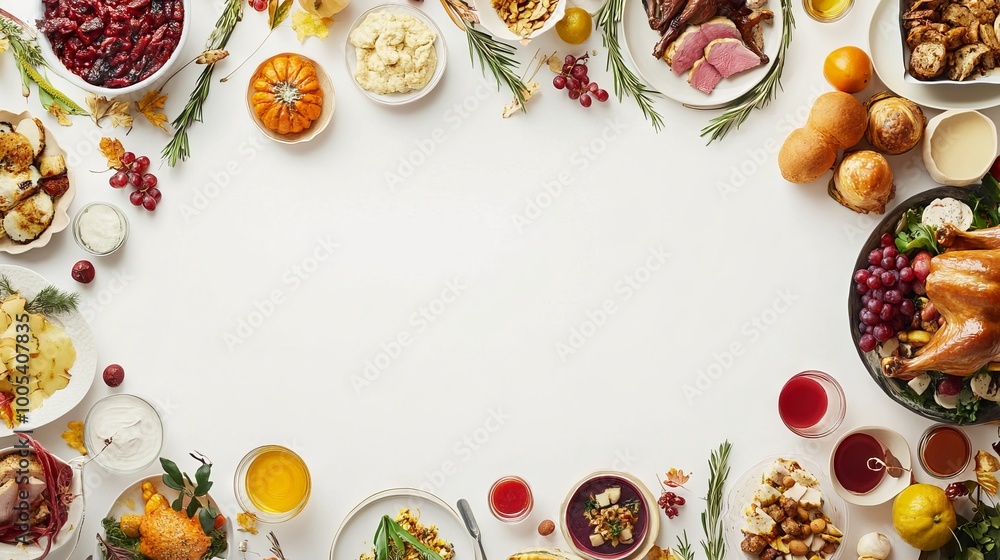 Festive Thanksgiving Dinner Table with Traditional Holiday Dishes and Decorations Festive Thanksgiving Dinner Table with Traditional Holiday Dishes and Decorations