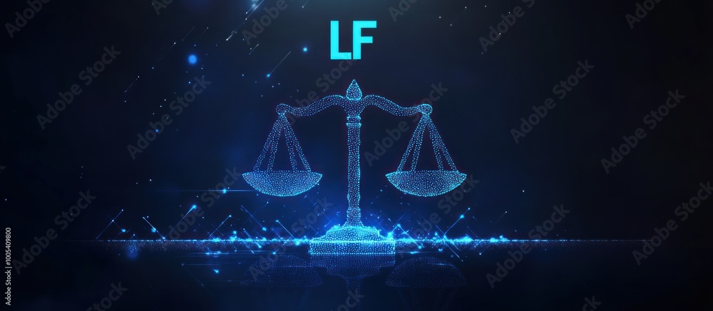 Digital Scale of Justice with Blue Glowing Lights Digital Scale of Justice with Blue Glowing Lights