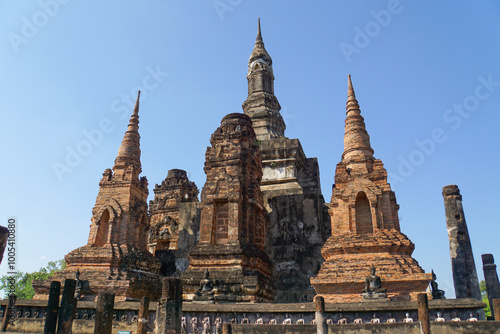 Beautiful antique,art, pagoda sculpture, architecture at Sukhothai historical park 