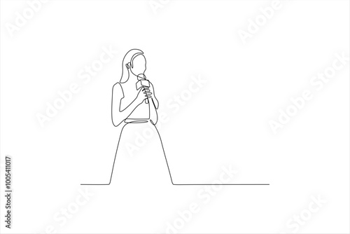 continuous line drawing of a woman singing in a concert