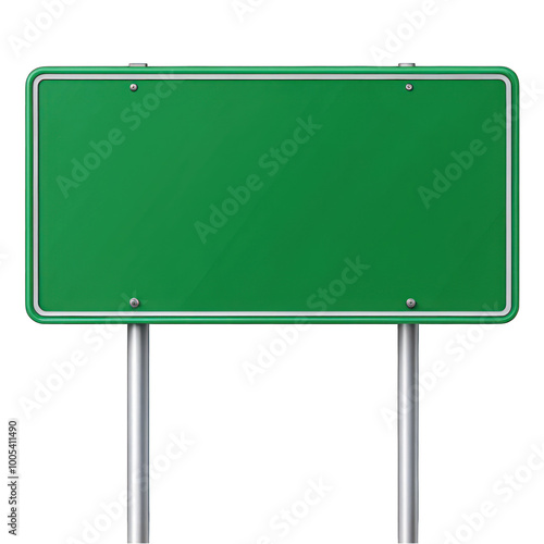 Blank green road sign isolated on transparent background