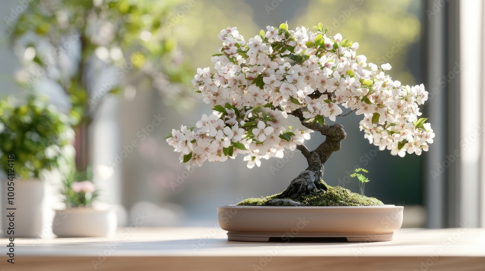 Elegant Flowering Bonsai Tree in Soft Natural Light Elegant Flowering Bonsai Tree in Soft Natural Light