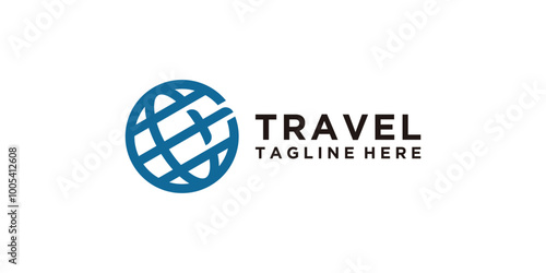 travel logo design, combination of earth and plane, trip, adventure, logo design vector, icon, symbol, idea, creative.