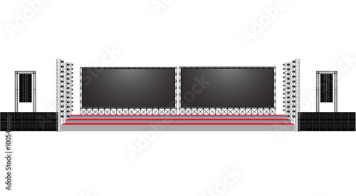 white stage and speaker with led screen on the truss system on the white background	
