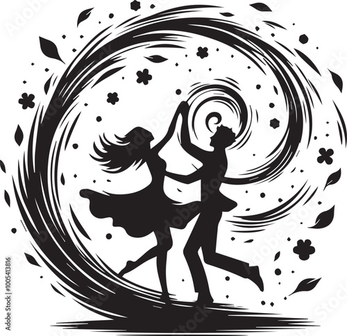 Lover Whirl man and woman silhouette vector black and white