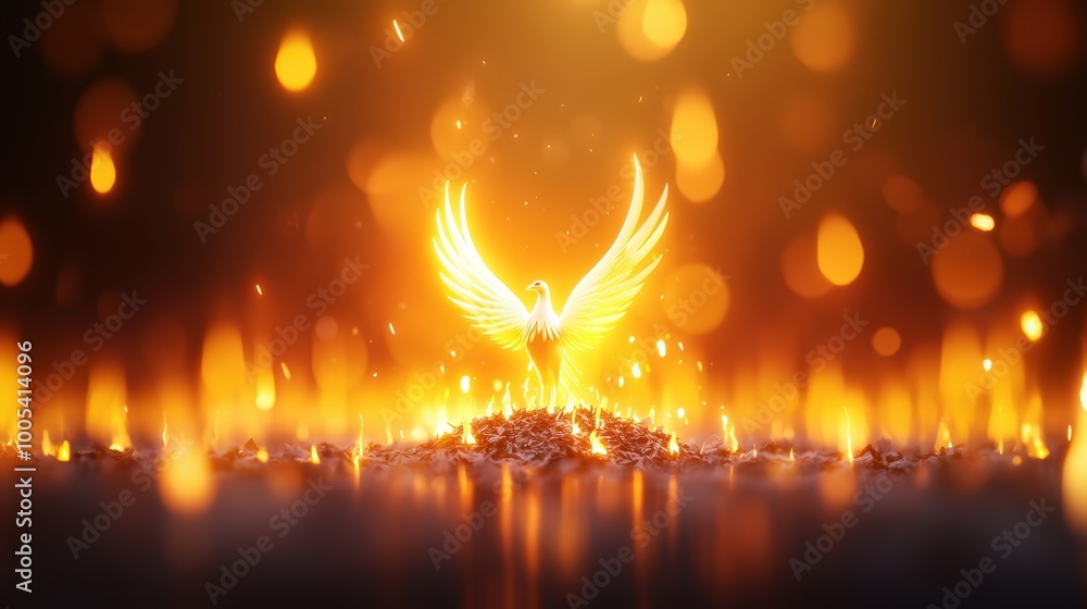 Naklejka premium Glowing Phoenix Emerges from Fiery Ashes