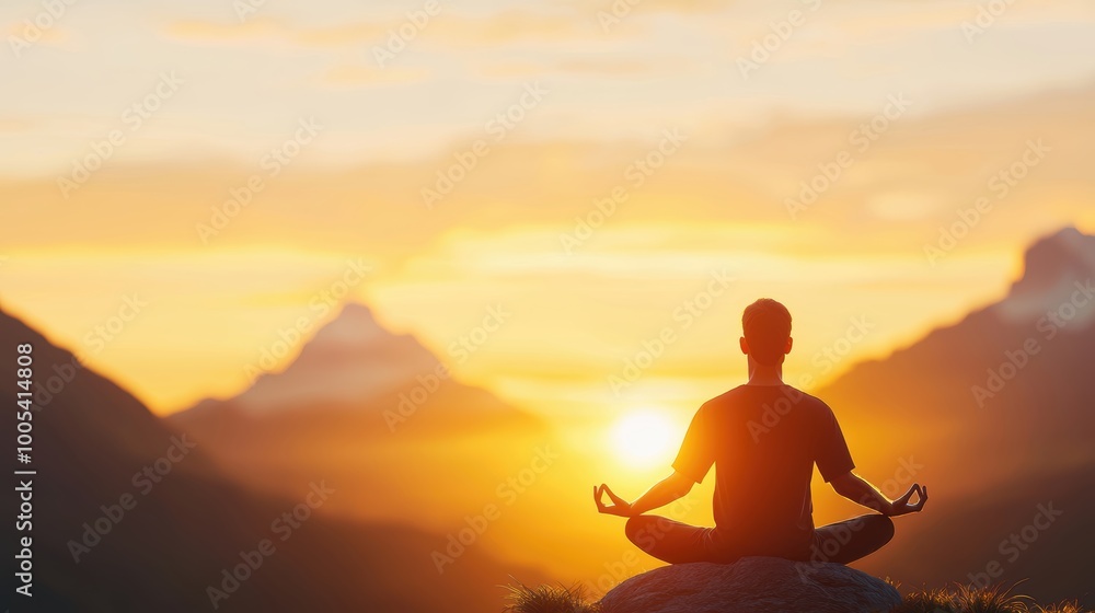 Serene Meditation at Sunset in Mountain Landscape Serene Meditation at Sunset in Mountain Landscape