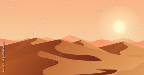Desert sandy landscape sunny day with sunset