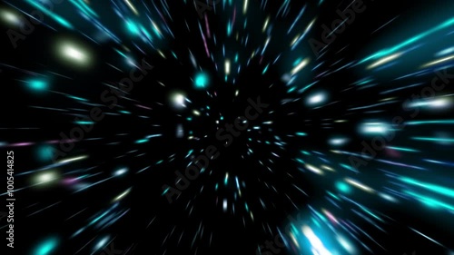 Abstract tunnel of a multicolor spectrum background. Bright rays of neon light and colorful glowing lines moving speed through the dark.