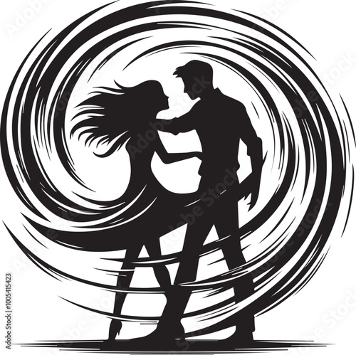 Lover Whirl man and woman silhouette vector black and white