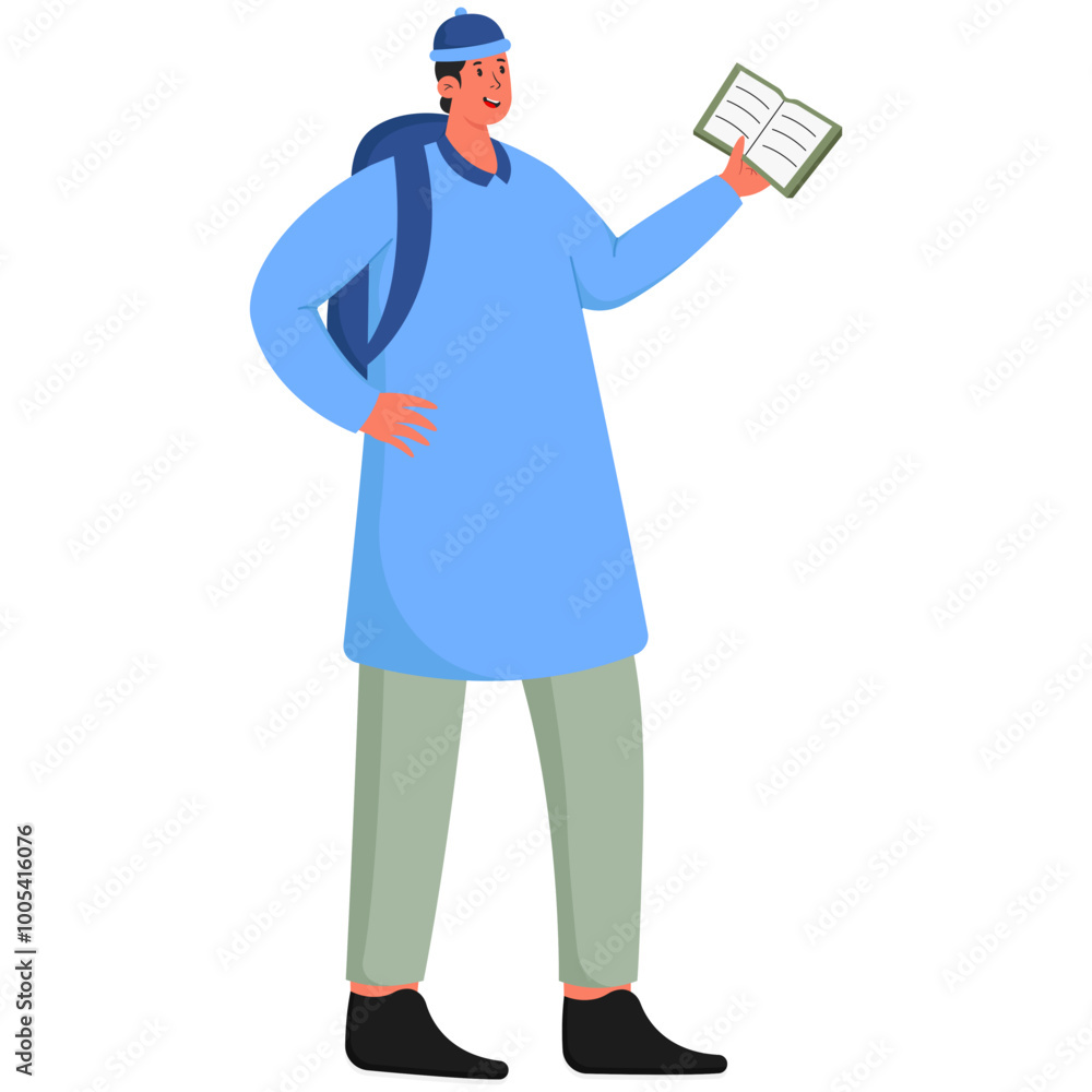 Muslim Male Student Reading a Book Illustration Muslim Male Student Reading a Book Illustration