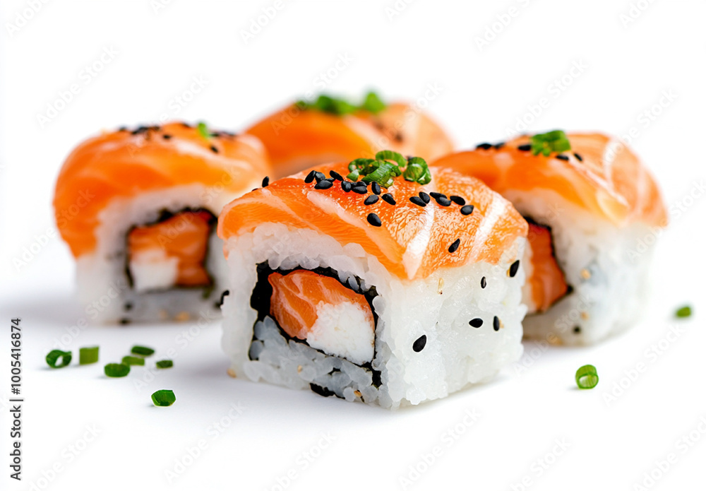 Sushi with salmon, isolated on a white background. Sushi with salmon, isolated on a white background.